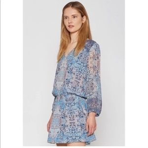 Joie Aidee blue paisley mini dress 100% silk